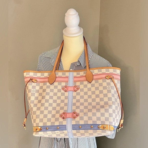Limited Edition Louis Vuitton Damier Azur Summer Trunks Neverfull MM Tote/Wallet - Picture 9 of 16